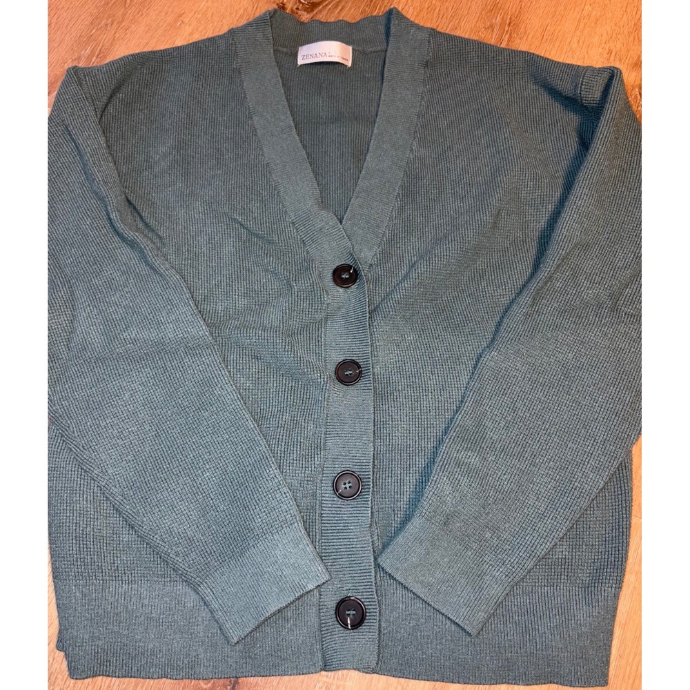Zenana Olive Green Button-Down Cardigan Sweater Womens Size S Soft‎ Knit